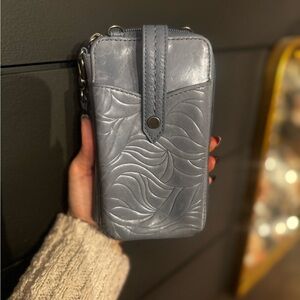 The Sak Blue Leather Embossed Wristlet